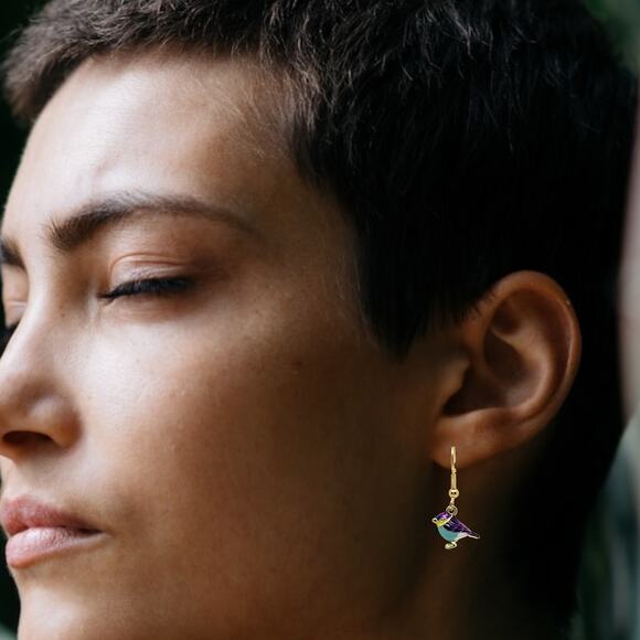 New Gold Tone Enamel Multi-Color Drop Dangle Bird Earrings - Picture 2 of 4